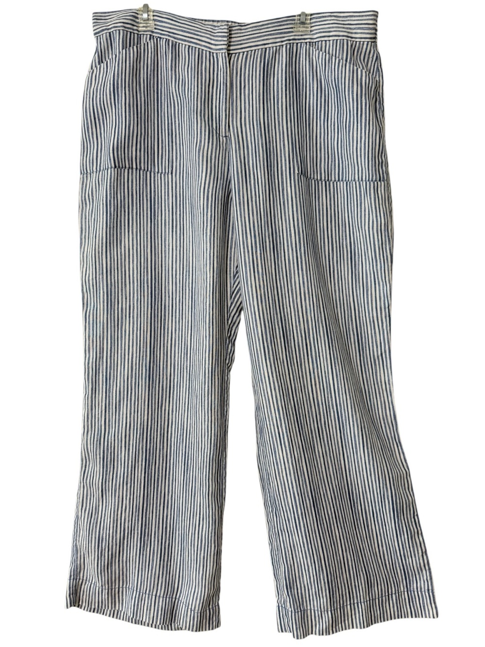 100% Linen Blue & White Chico's Vertical Striped Size 3 US 16